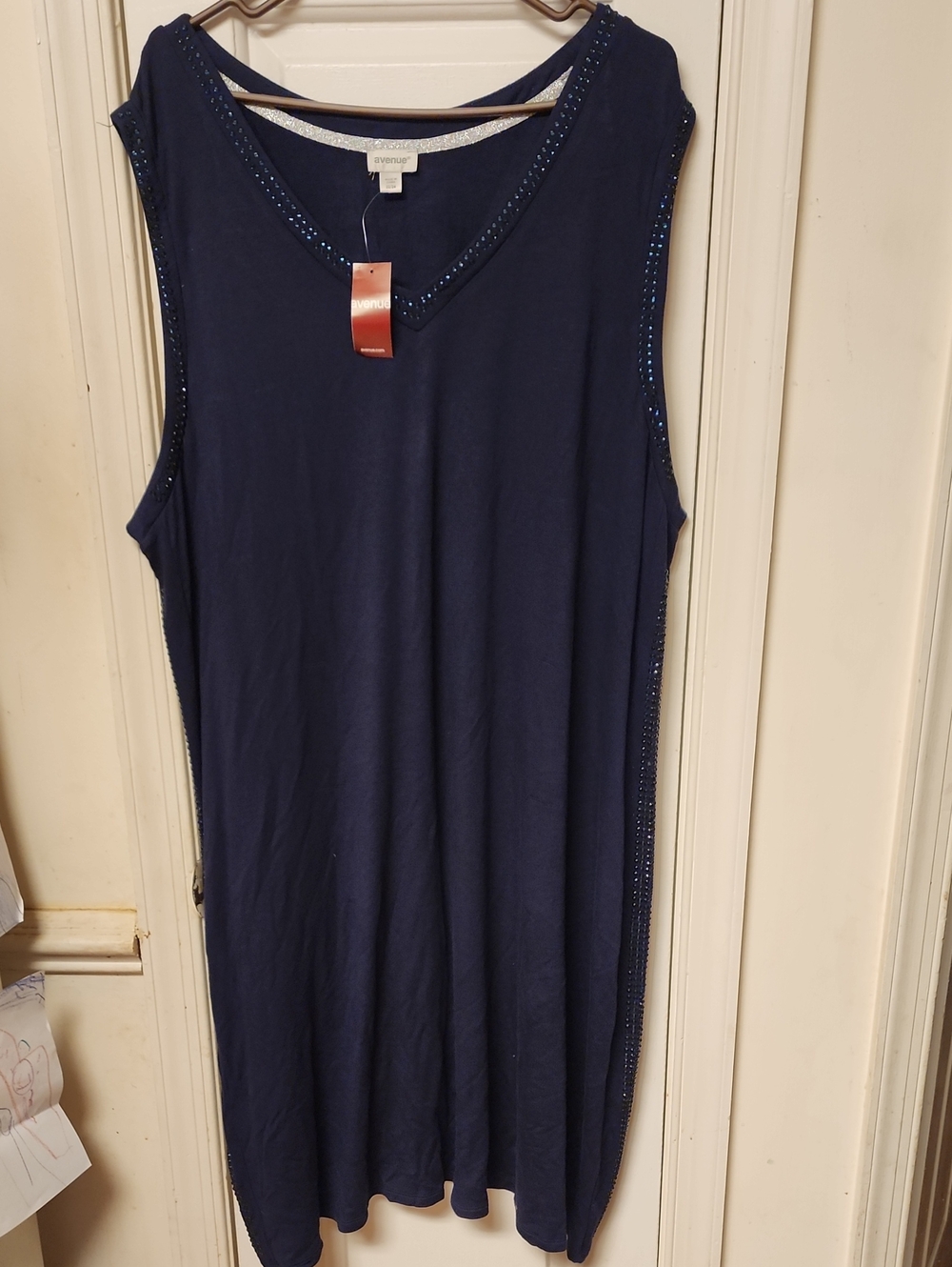 Avenue Navy Sleeveless V-Neck Tank Dress with Sparkle Trim